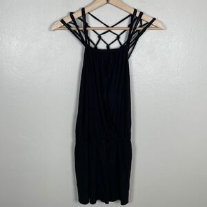 Bailey 44 Women's Small Tank Top Black Macrame Cage Back Surplice